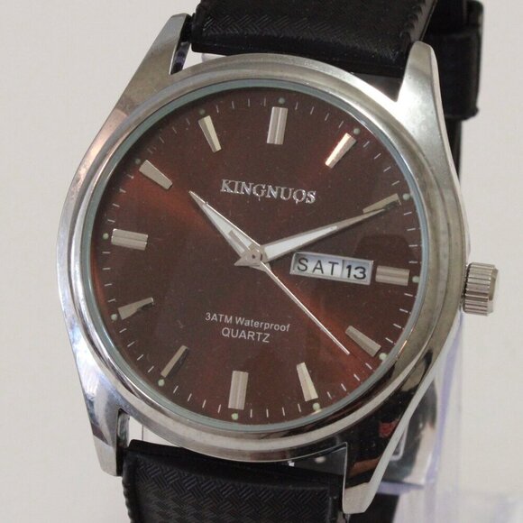 Men's Contemporary Sport watch Black Tropical Rubber Strap Day Date 40mm - Picture 10 of 12